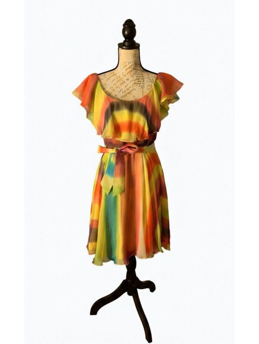 Alice & Olivia Multi Color Silk Ruffle Dress Size Large